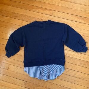 Zara Navy Sweatshirt with Striped Hem